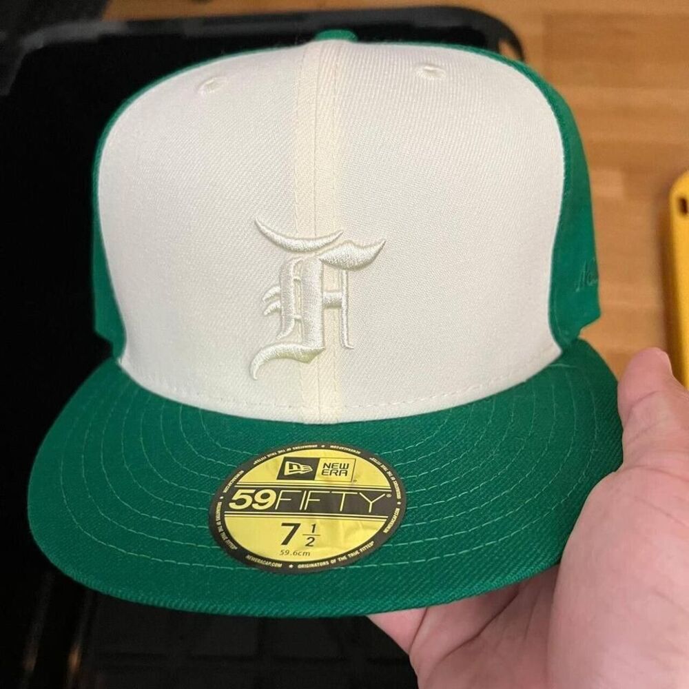 Fear Of God Size 7 1/2 Green White 59Fifty New Era Hat Fitted‎ Cap FOG